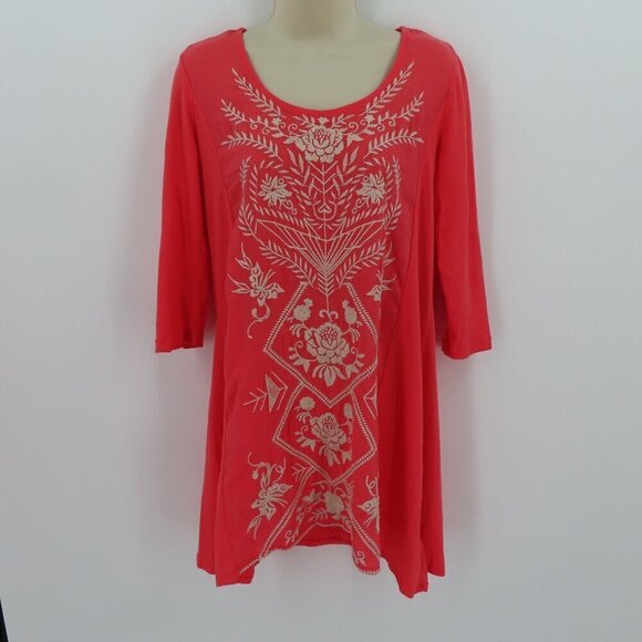 Johnny Was Womens Small Coral Pink Orange Embroidered Floral Tunic Shirt Top - Picture 11 of 11